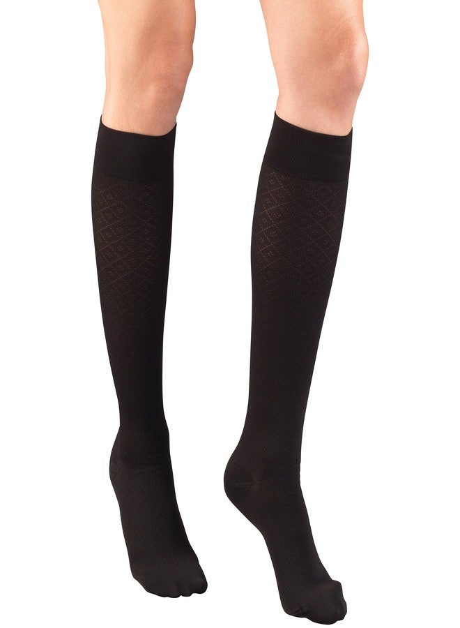 Truform Compression Socks, 15-20 mmHg, Women's Dress Socks, Knee High Over Calf Length, Black Diamond Knit, Medium - Image 1